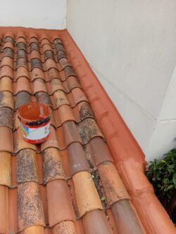 Detalle de reparación en tejado de teja